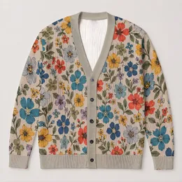 Colorful Wildflower Blossoms For Casual Elegance And Everyday Layering, Women’s Style All-over Print Knitted Cardigan