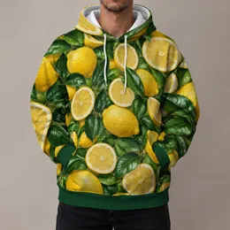 Lemon Slice and Green Leaf Motifs for Fresh Casual Summer Weekend Streetwear Style All-over Print Hoodie (Lightweight)