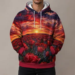 Crimson Tulip Sunset Field for Evening Outings and Bold Nature Lovers Who Love Color All-over Print Hoodie (Lightweight)