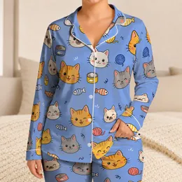 Retro Cartoon Cat Style For Cozy Nights, Vacations, Home, Gifts, And Cat Lovers Satin Pajamas Set