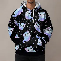 Pastel Ghost Cats and Neon Stars for Whimsical Everyday Wear and Nighttime Outings All-over Print Hoodie (Lightweight)