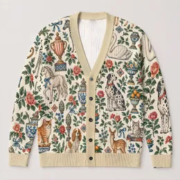 Vintage Animal Menagerie for Casual Park Days and Eclectic Everyday Layering Style All-over Print Knitted Cardigan