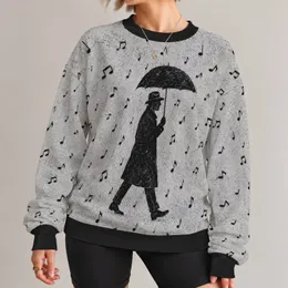 Umbrella Walker And Musical Notes For Music Lovers And Creative Everyday Style All-over Print Knitted Sweater