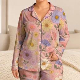 Blush Daisy Floral For Cozy Nights, Relaxed Mornings, And Soft Pastel Home Style Satin Pajamas Set