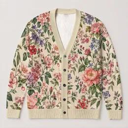Romantic Botanical Floral Blooms for Everyday Layering and Weekend Garden Outings All-over Print Knitted Cardigan