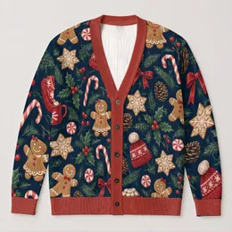 Christmas Gingerbread Candy Cane Holiday Motifs For Cozy Winter Gifting And Parties All-over Print Knitted Cardigan