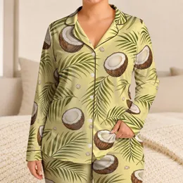 Tropical Coconut Palm Leaf Vacation Resort Essentials For Women, Men, And Teens Style Satin Pajamas Set
