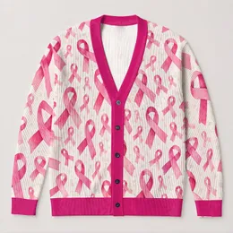 Pink Ribbon Awareness Style for Supportive Everyday Layering and Women’s Cause Wear All-over Print Knitted Cardigan