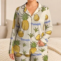 Tropical Pineapple Motifs For Summer Lounging And Gift Giving, Relaxed Everyday Wear Satin Pajamas Set