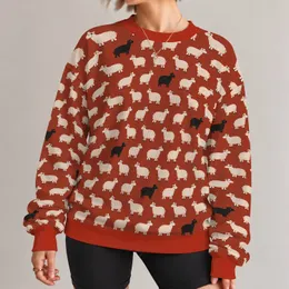 Ivory Sheep on Rust Red for Cozy Farmhouse Days and Everyday Country Style Wear All-over Print Knitted Sweater