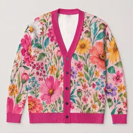 Colorful Wildflower Garden for Cheerful Everyday Layering and Relaxed Weekend Style All-over Print Knitted Cardigan