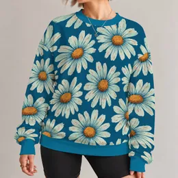 Teal Blue Daisy Flowers for Spring Outings and Sunny Everyday Style All-over Print Knitted Sweater
