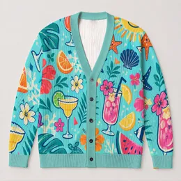 Tropical Cocktail Palm Motifs for Beach Vacations and Resort Layering, Women’s Style All-over Print Knitted Cardigan