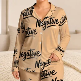 Negative Word Retro Script Apricot Lounge Gift For Cozy Evenings And Home Relaxation Satin Pajamas Set