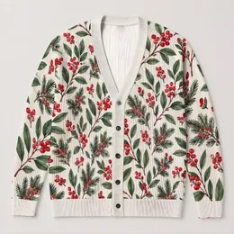 Green Holly Berry Sprigs for Festive Layering, Winter Celebrations, and Holiday Gatherings All-over Print Knitted Cardigan