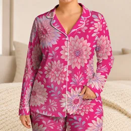 Hot Magenta Dahlia And Chrysanthemum Blooms For Cozy Nights, Gifts, And Her Style Satin Pajamas Set