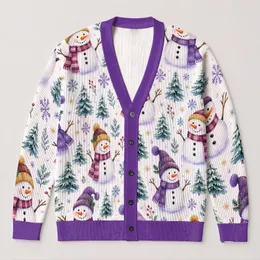 Purple Snowman Winter Cheer For Cozy Holiday Gatherings And Everyday Layering For Women All-over Print Knitted Cardigan