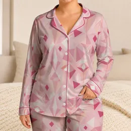 Blush Pink Geometric Diamond Motif For Relaxed Evenings, Travel Days, And Gifting Satin Pajamas Set