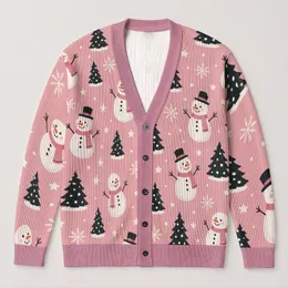 Snowman and Evergreen Trees for Cozy Holiday Gatherings, Women's Winter Cheer Style All-over Print Knitted Cardigan