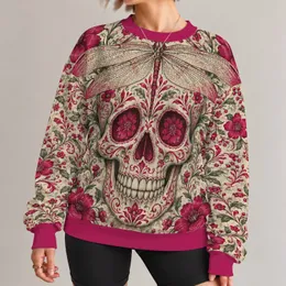 Day of the Dead Sugar Skull and Dragonfly for Casual Bohemian Style All Year Wear All-over Print Knitted Sweater