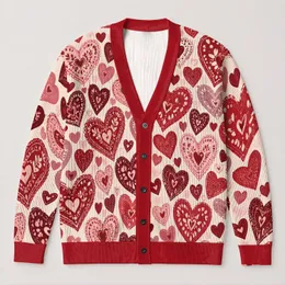 Red and Pink Heart Motifs for Valentine's Dates and Seaside Getaways, Plus Size Women All-over Print Knitted Cardigan