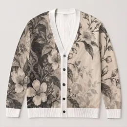 Botanical Floral Vine Women's Elegant Layering Style for Everyday Casual Outfits All-over Print Knitted Cardigan