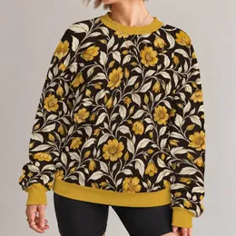 Golden Floral Vines for Relaxed Spring and Summer Weekend Outfits for Women All-over Print Knitted Sweater