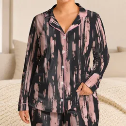 Blush Pink Distressed Brush Streaks Charcoal Abstract Loungewear for Relaxing Nights Satin Pajamas Set