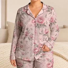 Pink Peony Floral Botanical Motif for Cozy Lounging, Romantic Bedtime Gift for Women Satin Pajamas Set