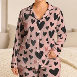 Charcoal Heart Motif Cozy Romantic Valentine's Day Gift Idea For Women At-Home Comfort Satin Pajamas Set