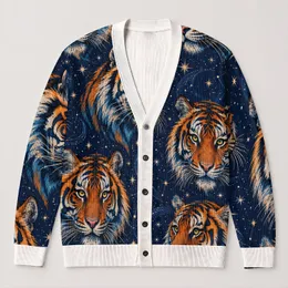 Starry Tiger Faces for Bold Casual Layering and Everyday Statement Style for Modern Men All-over Print Knitted Cardigan