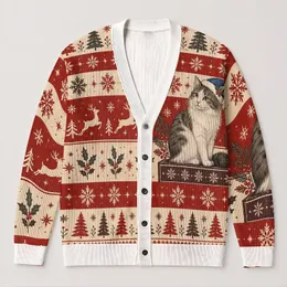 Funny Cat With Snowflakes For Cozy Holiday Gatherings And Relaxed Winter Layering All-over Print Knitted Cardigan