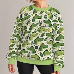 Playful Green Crocodile Motifs for Casual Autumn Outings and Everyday Nature Lovers All-over Print Knitted Sweater