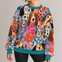 Cartoon Dog Friends And Colorful Florals For Playful Everyday Style All-over Print Knitted Sweater