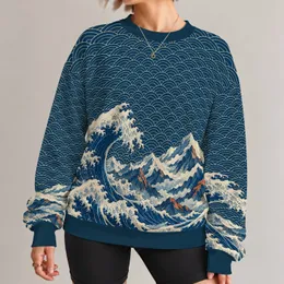 Navy Ocean Waves and Mountain Peaks for Coastal Summer Adventures and Nature Lovers All-over Print Knitted Sweater