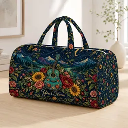 Bohemian Roses, Sunflowers and Moonlit Mountains for Beach and Camping Getaways Quilted Weekend Bag