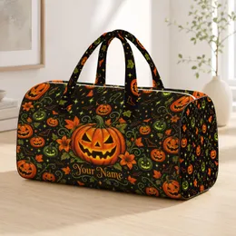 Halloween Pumpkin And Bat Motifs For Spooky Seasonal Getaways And Autumn Gift Giving Quilted Weekend Bag