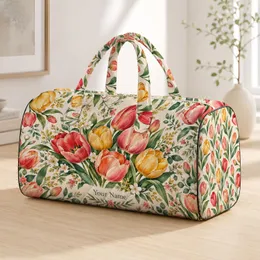 Watercolor Tulips and Green Leaves for Sunny Beach Getaways and Spring Travel Days Quilted Weekend Bag