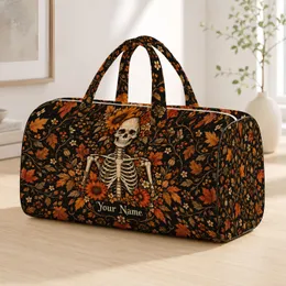 Ivory Skeleton and Copper Autumn Blooms for Halloween Travel and Cozy Fall Getaways Quilted Weekend Bag