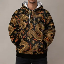 Golden Flame Dragons And Ornate Medallions For Bold Everyday Casual Streetwear Style All-over Print Hoodie (Lightweight)
