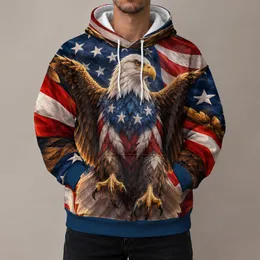 Muscular Bald Eagle and American Flag for Patriotic Outdoor Fitness and Running Wear All-over Print Hoodie (Lightweight)