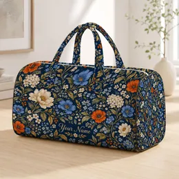 Vintage Navy Wildflower Florals for Weekend Getaways and Everyday Travel Lovers Quilted Weekend Bag