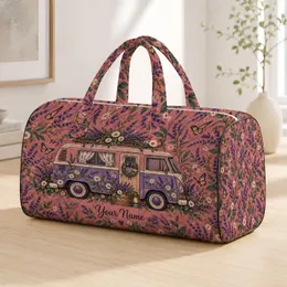 Pastel Camper Van and Wildflowers for Cozy Road Trips and Weekend Adventures Lovers Quilted Weekend Bag