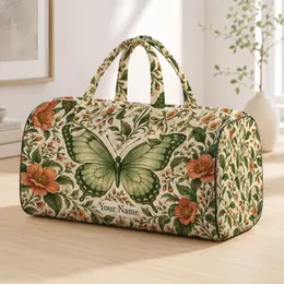 Sage Green Butterfly and Wildflower Garden for Romantic Getaways and Spring Escapes Quilted Weekend Bag