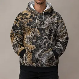 Tiger And Dragon Battle Motif For Outdoor Fitness, Running, And Casual Everyday Wear All-over Print Hoodie (Lightweight)