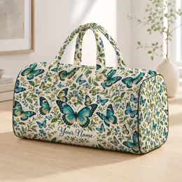 Blue Green Butterflies for Bright Spring Getaways and Carefree Travel Adventures Ahead Quilted Weekend Bag