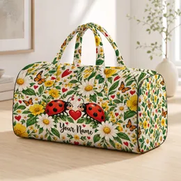 Ladybug Hearts and Wildflowers for Sunny Travel and Beach Getaways for Nature Lovers Quilted Weekend Bag