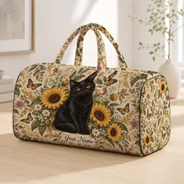 Black Cat, Sunflowers and Butterflies for Relaxed Weekend Getaways and Cat Lovers Quilted Weekend Bag
