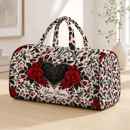 Black Heart and Crimson Roses for Romantic Getaways and Bold Everyday Travel Style Quilted Weekend Bag