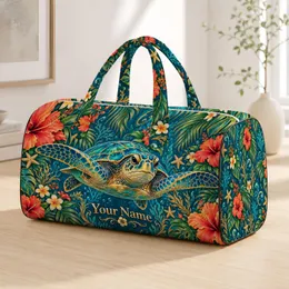 Sea Turtle and Hibiscus Tropical Motifs for Beach Getaways and Summer Travel Gifts Quilted Weekend Bag